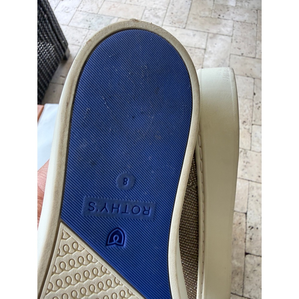 Rothy's Slip-On Sneakers in Tan with Blue Trim - Picture 6 of 6